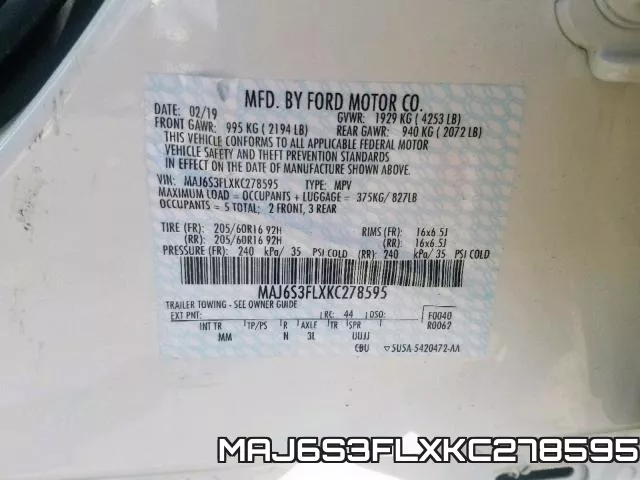 MAJ6S3FLXKC278595 фото 2