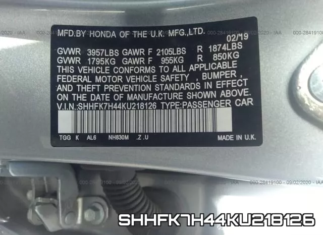 SHHFK7H44KU218126 фото 10