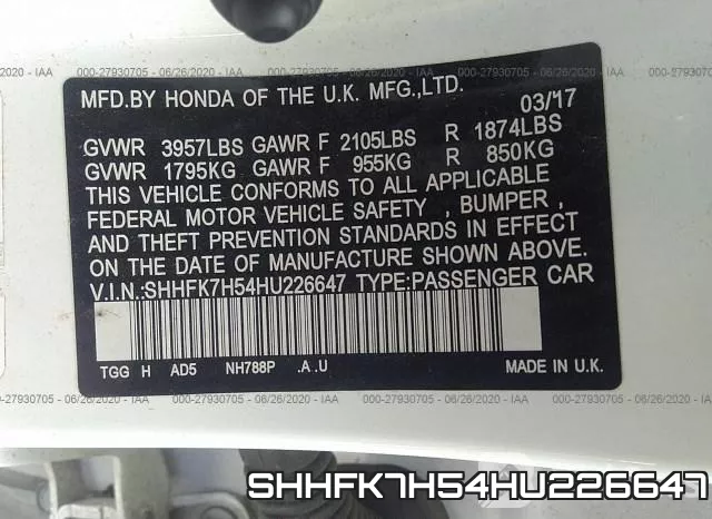 SHHFK7H54HU226647 фото 10