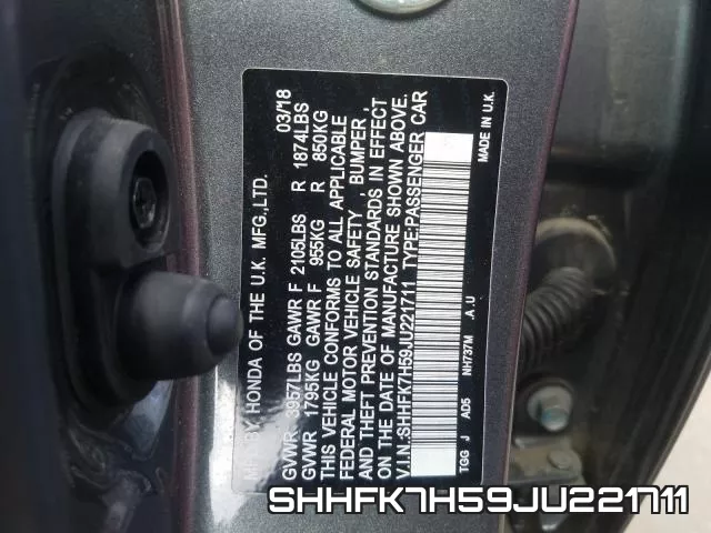 SHHFK7H59JU221711 фото 2