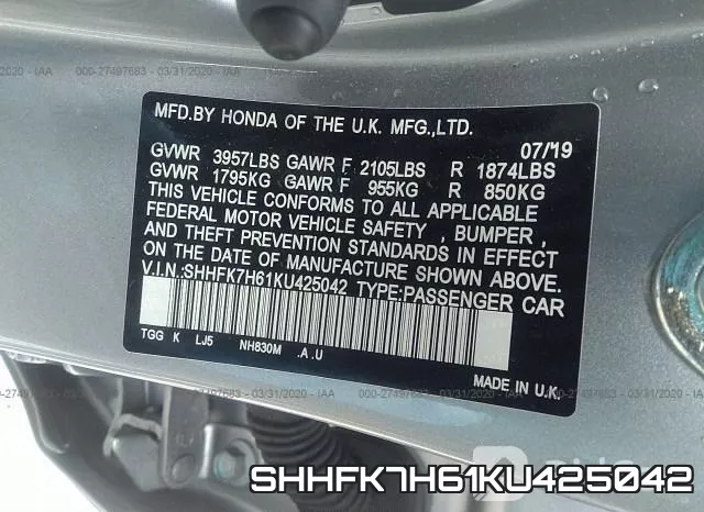SHHFK7H61KU425042 фото 10