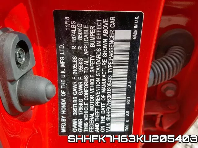 SHHFK7H63KU205403 фото 2