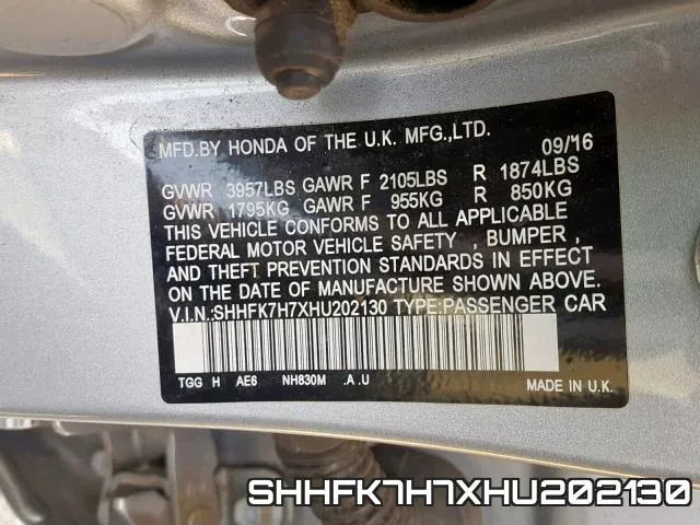 SHHFK7H7XHU202130 фото 2