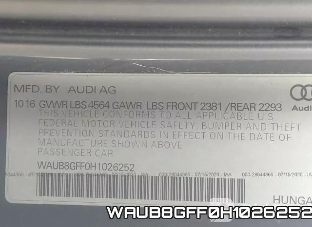 WAUB8GFF0H1026252 фото 10