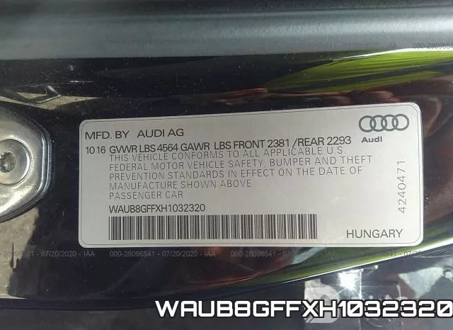 WAUB8GFFXH1032320 фото 10