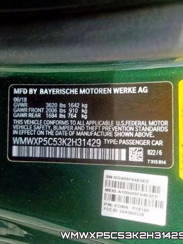 WMWXP5C53K2H31429 фото 2