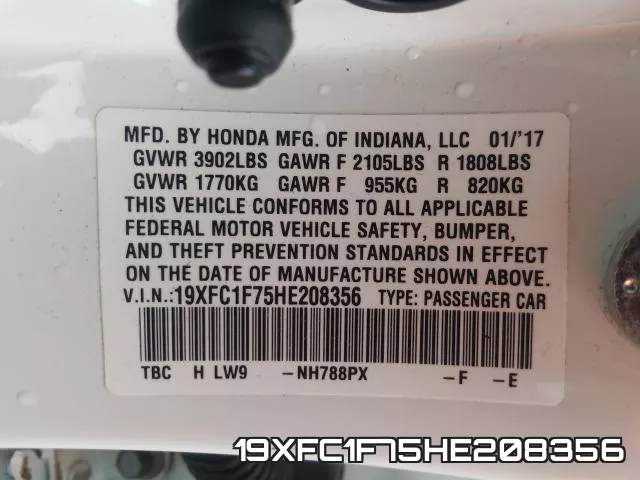19XFC1F75HE208356 фото 2