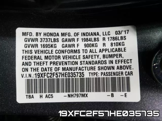 19XFC2F57HE035735 фото 2