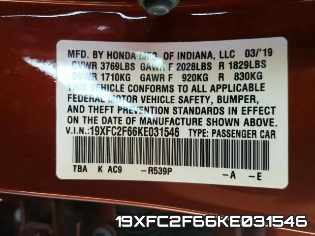19XFC2F66KE031546 фото 2