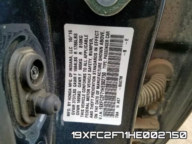 19XFC2F71HE002750 фото 2