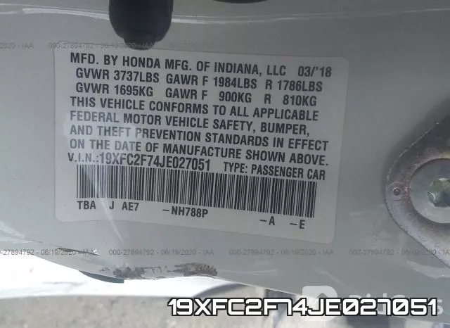 19XFC2F74JE027051 фото 10