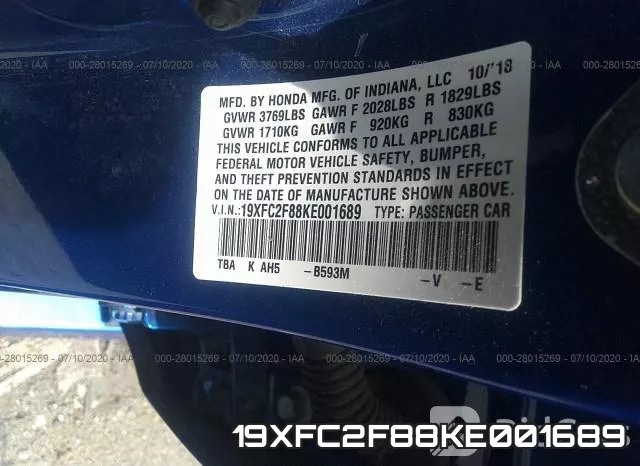 19XFC2F88KE001689 фото 10