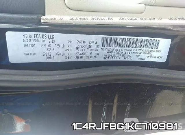 1C4RJFBG1KC710981 фото 10