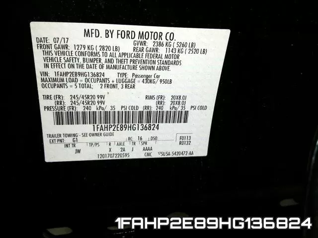 1FAHP2E89HG136824 фото 2