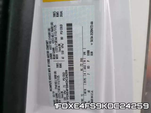 1FDXE4FS9KDC24259 фото 2
