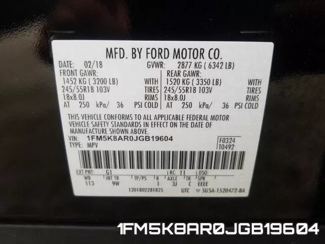 1FM5K8AR0JGB19604 фото 2