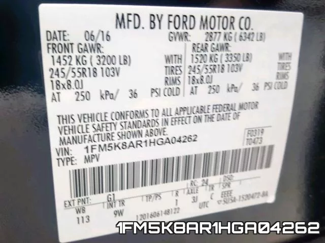 1FM5K8AR1HGA04262 фото 2