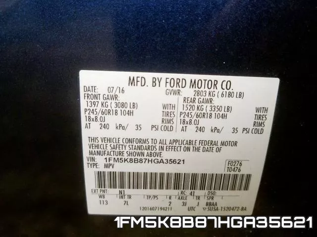 1FM5K8B87HGA35621 фото 2