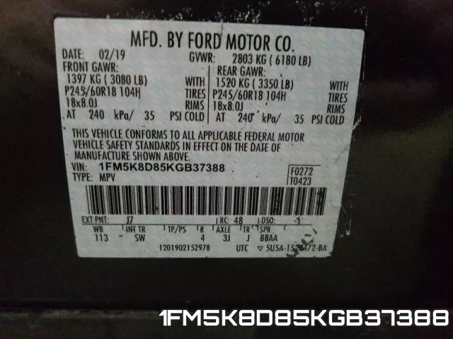1FM5K8D85KGB37388 фото 2