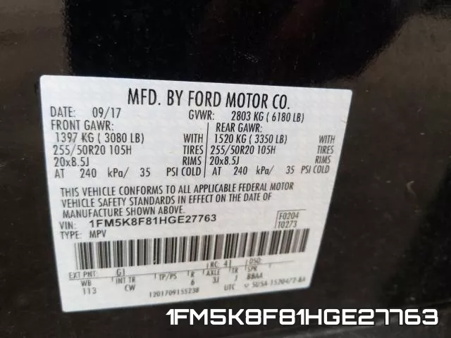1FM5K8F81HGE27763 фото 2