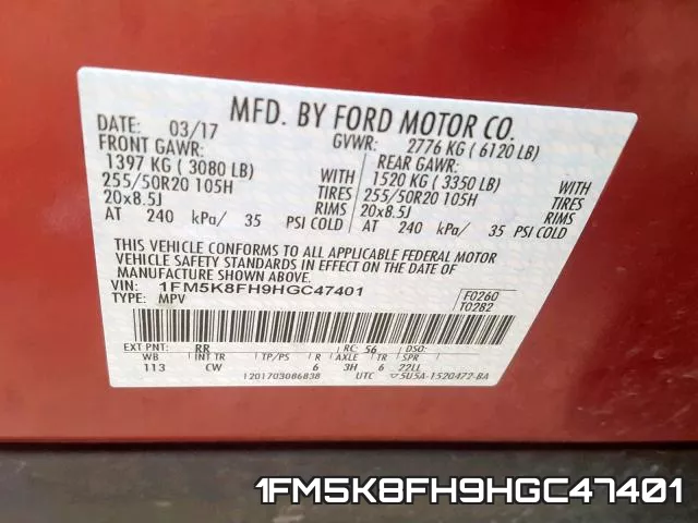 1FM5K8FH9HGC47401 фото 2