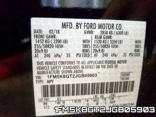 1FM5K8GT2JGB05903 фото 2