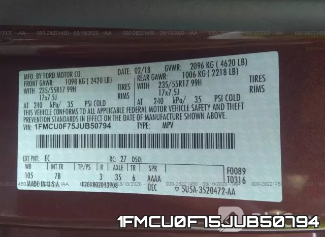 1FMCU0F75JUB50794 фото 10