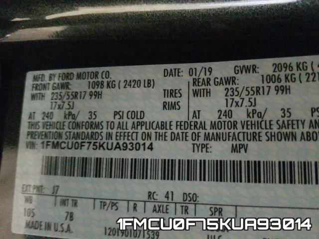 1FMCU0F75KUA93014 фото 2