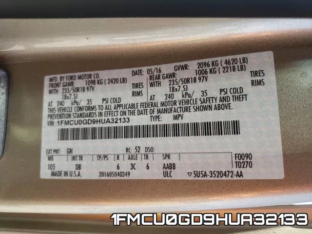 1FMCU0GD9HUA32133 фото 2