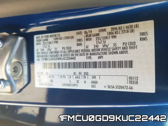1FMCU0GD9KUC22442 фото 2