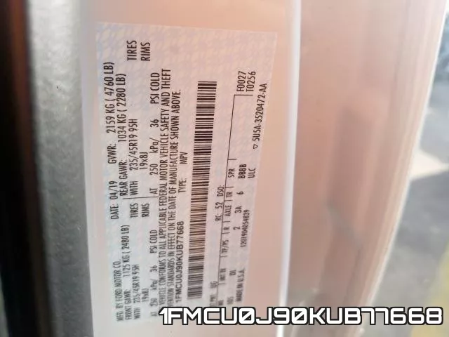 1FMCU0J90KUB77668 фото 2
