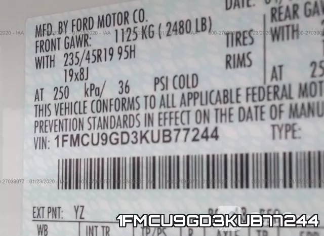1FMCU9GD3KUB77244 фото 10