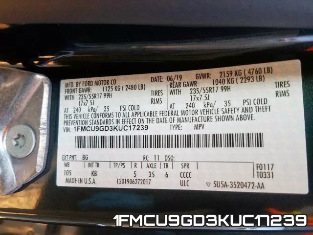 1FMCU9GD3KUC17239 фото 2