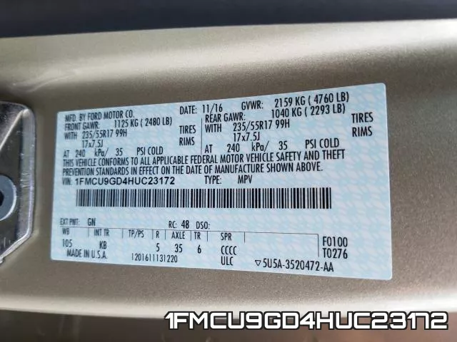 1FMCU9GD4HUC23172 фото 2