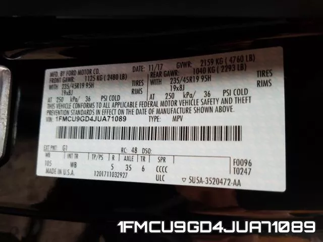 1FMCU9GD4JUA71089 фото 2