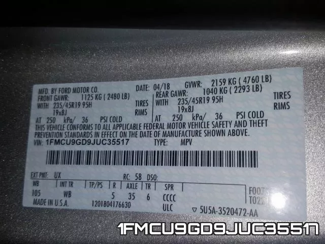 1FMCU9GD9JUC35517 фото 2
