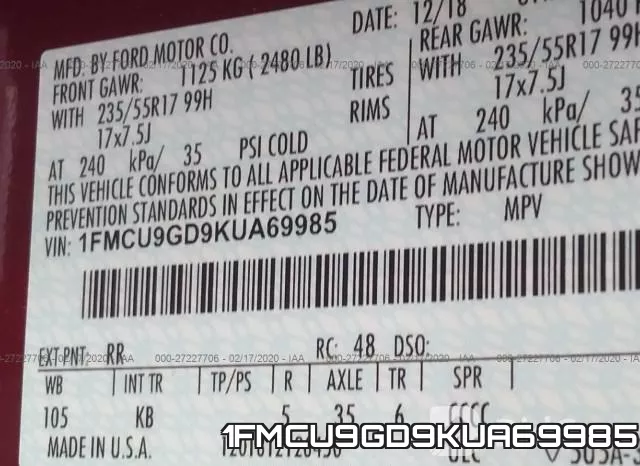 1FMCU9GD9KUA69985 фото 10