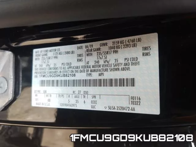 1FMCU9GD9KUB82108 фото 2