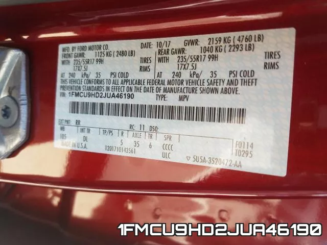 1FMCU9HD2JUA46190 фото 2