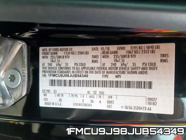 1FMCU9J98JUB54349 фото 2