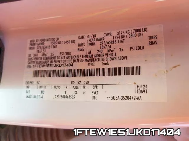 1FTEW1E51JKD17404 фото 2