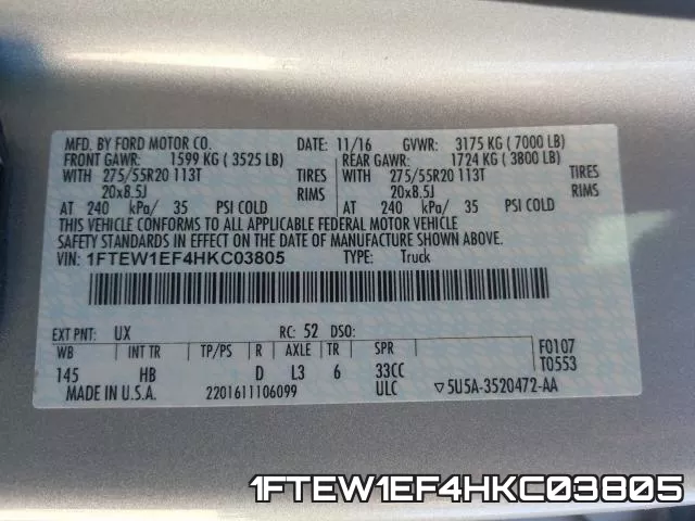 1FTEW1EF4HKC03805 фото 2