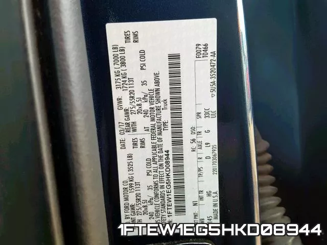 1FTEW1EG5HKD08944 фото 2