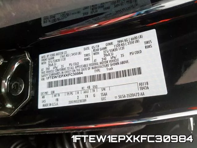 1FTEW1EPXKFC30984 фото 2