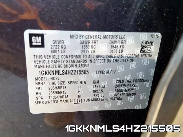 1GKKNMLS4HZ215505 фото 2