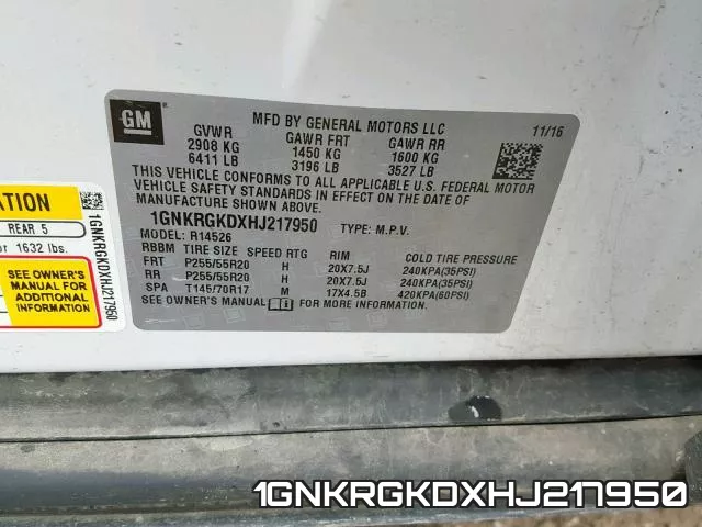 1GNKRGKDXHJ217950 фото 2