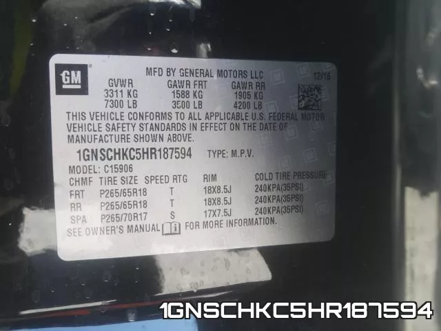1GNSCHKC5HR187594 фото 2