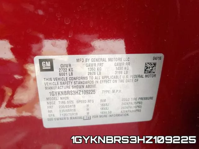 1GYKNBRS3HZ109225 фото 2