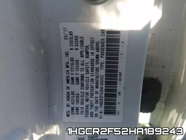 1HGCR2F52HA189243 фото 2