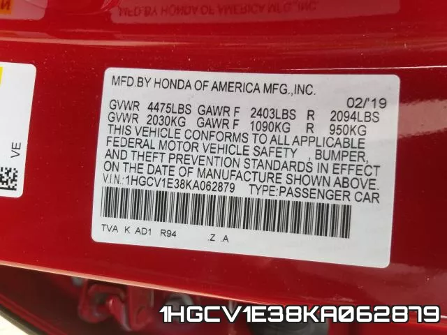 1HGCV1E38KA062879 фото 2